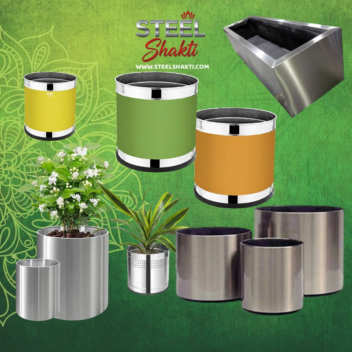 Stainless Steel Planters Manufacturer India | All Sizes & Colors | Steel Shakti