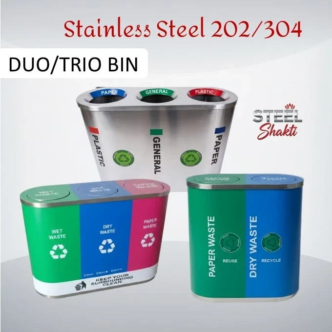 Stainless Steel Dustbins | SS Duo Trio Quattro | Manufacturer India