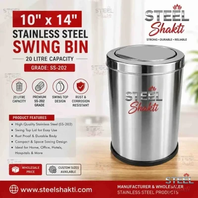 20 litre stainless steel swing dustbin – push lid