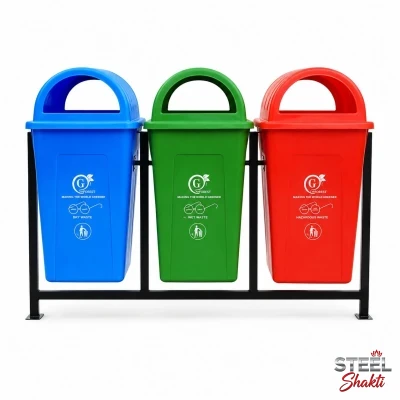 3-bin outdoor plastic stand dustbin