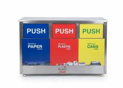 3 Compartment Push Lid Recycling Bin