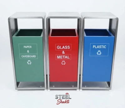 3 Bin Waste Segregation Station for Paper, Glass & Plastic