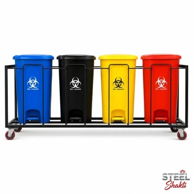 4-bin bio medical waste trolley system