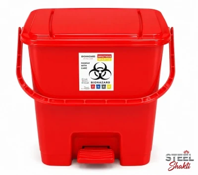 40L bright red plastic biomedical waste dustbin with hands-free foot pedal for medical waste