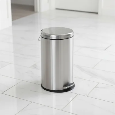 Steel Shakti 5L Stainless Steel Pedal Dustbin with Lid – Silver Round Bathroom Bin with Plastic Inner Bucket – 7x11 inch thumbnail