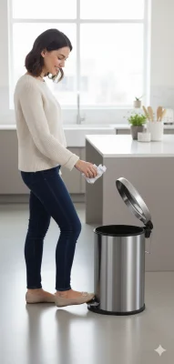 Steel Shakti 5L Stainless Steel Pedal Dustbin with Lid – Silver Round Bathroom Bin with Plastic Inner Bucket – 7x11 inch thumbnail