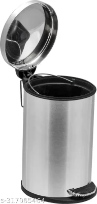 Steel Shakti 5L Stainless Steel Pedal Dustbin with Lid – Silver Round Bathroom Bin with Plastic Inner Bucket – 7x11 inch thumbnail