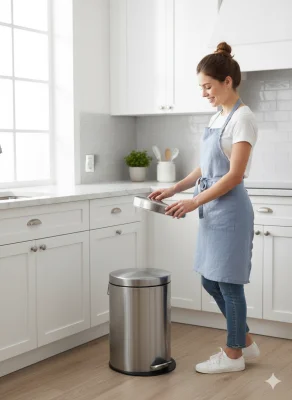 Steel Shakti 5L Stainless Steel Pedal Dustbin with Lid – Silver Round Bathroom Bin with Plastic Inner Bucket – 7x11 inch thumbnail