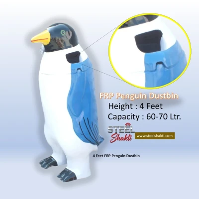 FRP Penguin Dustbin (4 Ft, 60L) | Animal Shaped Dustbin - View 3 | Steel Shakti Fabrication