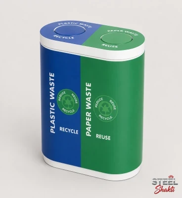 Blue Green FRP Duo Dustbin 120L with 60L + 60L dual compartments side view