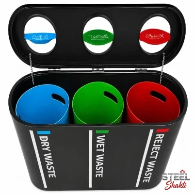 FRP 3 compartment dustbin for dry wet and reject waste