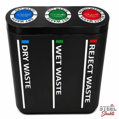 frp trio dustbin 180l – 60l × 3 compartment waste bin