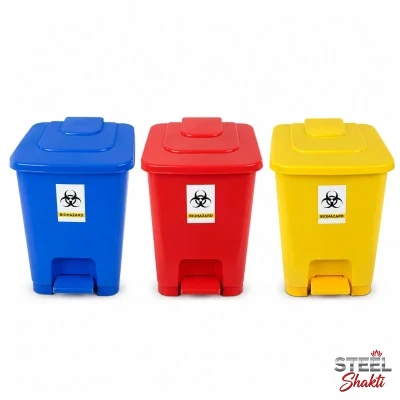 15L HDPE plastic medical waste bin with foot pedal for hospital and clinic use