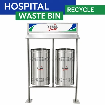 Double Pole Mounted Dustbin with Roof & Name Plate
