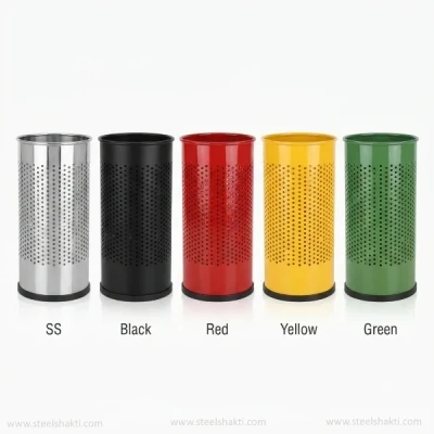 Stainless steel perforated dustbin in SS black red yellow and green colour options