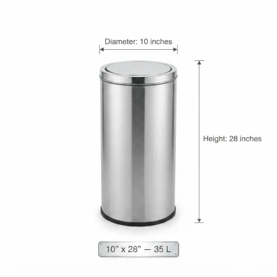 35l stainless steel swing dustbin – 10×28 inch