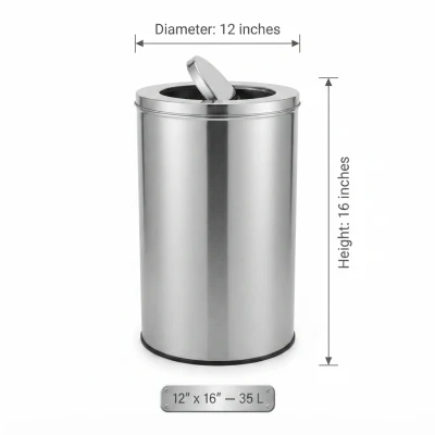 30l stainless steel swing dustbin – 12×16 inch