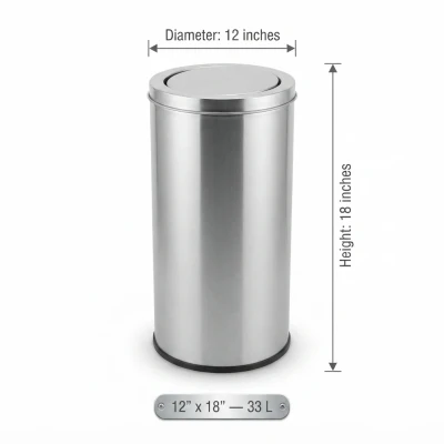 33l stainless steel swing dustbin – 12×18 inch