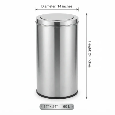 60l stainless steel swing dustbin – 14×24 inch