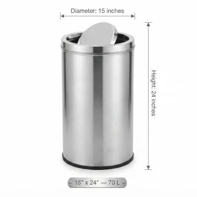 70l stainless steel swing dustbin – 15×24 inch