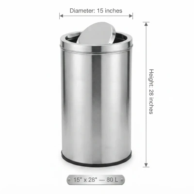 80l stainless steel swing dustbin – 15×28 inch