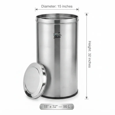 90l stainless steel swing dustbin – 15×32 inch