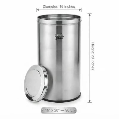 90l stainless steel swing dustbin – 16×28 inch