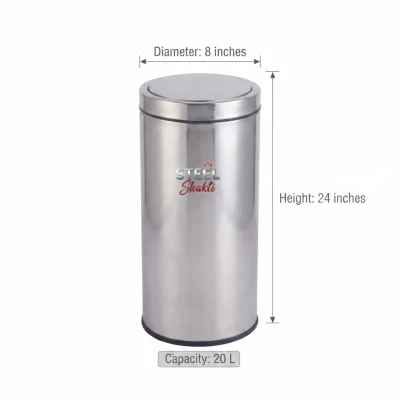20l stainless steel swing dustbin – 8×24 inch