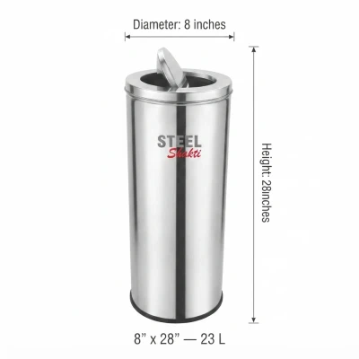 23l stainless steel swing dustbin – 8×28 inch