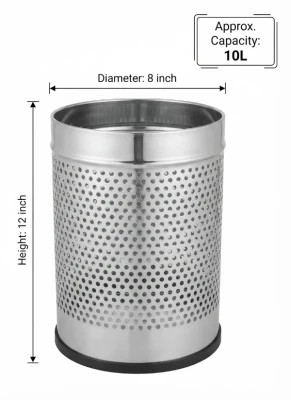 Stainless Steel Perforated Dustbin 10L 8x12 Inch