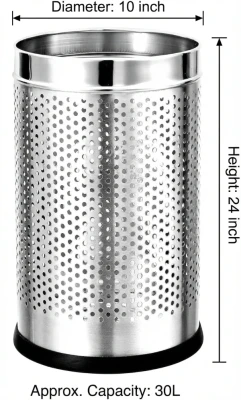 Stainless Steel Perforated Dustbin 30L 10x24 Inch