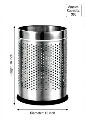 Stainless Steel Perforated Dustbin 30L – 12×16 Inch