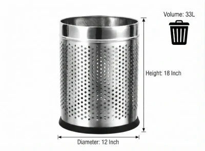 Stainless Steel Perforated Dustbin 33L 12x18 Inch