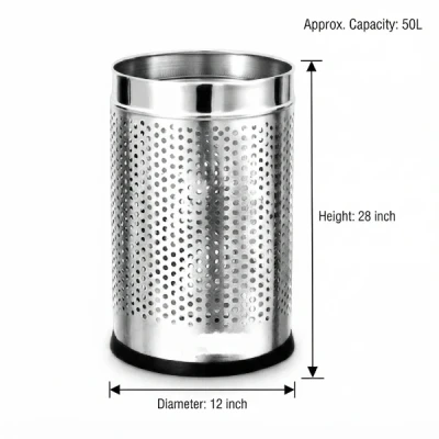 Stainless Steel Perforated Dustbin 50L 12x28 Inch