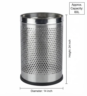 Stainless Steel Perforated Dustbin 60L 14x24 Inch