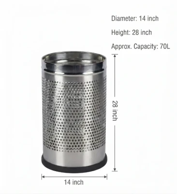 Stainless Steel Perforated Dustbin 70L 14x28 Inch