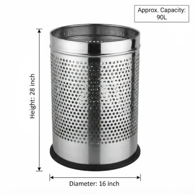 Stainless Steel Perforated Dustbin 90L 16x28 Inch