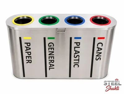 stainless steel quattro 4 in 1 dustbin – four compartment waste bin, 240 l