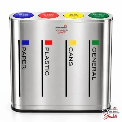 Stainless Steel Quattro 4 In 1 Dustbin – Four Compartment Waste Bin, 240 L