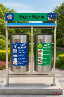 Dual stainless steel wet and dry waste dustbin with heavy duty floor stand