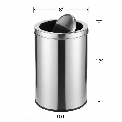 10l stainless steel swing dustbin – 8×12 inch