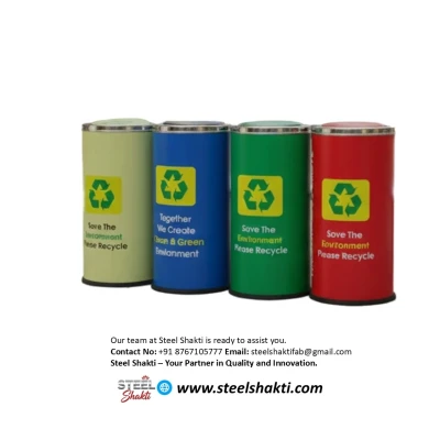 Commercial waste sorting bin with counter balanced swing lid mechanism manufactured by Steel Shakti