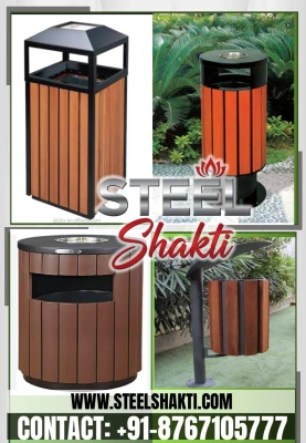 Modern Square Dustbin with Wooden Legs-Luxury Corporate Edition - View 4 | Steel Shakti Fabrication