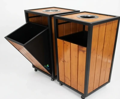 Wooden Dual Outdoor Dustbin for Parks & Cafeterias