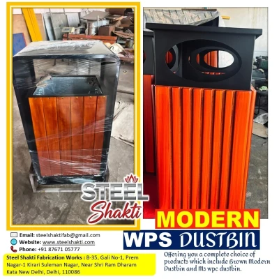 Modern Square Dustbin with Wooden Legs-Luxury Corporate Edition - View 2 | Steel Shakti Fabrication
