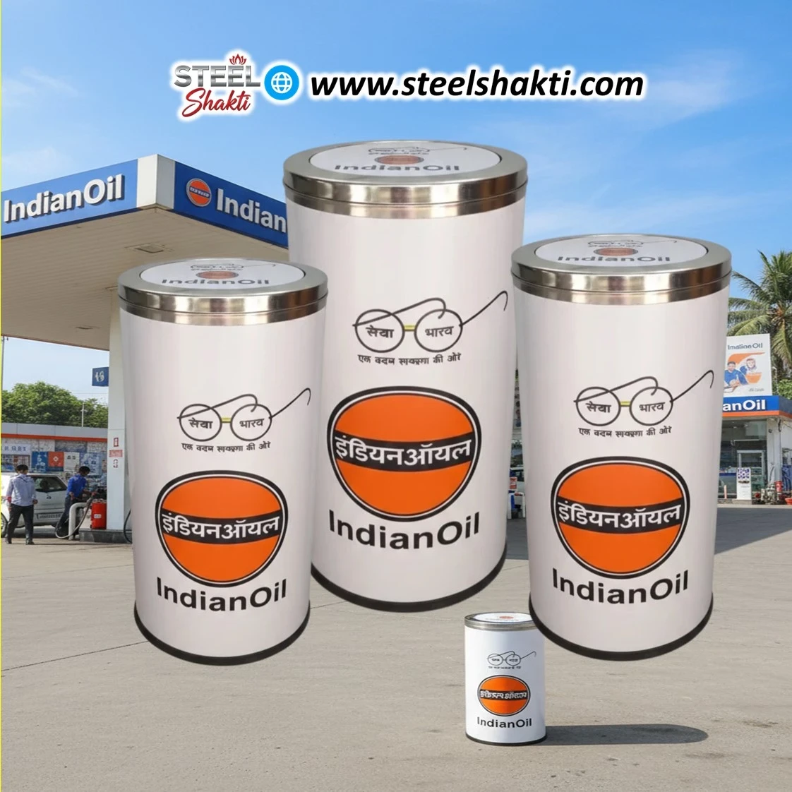 Steel Shakti Commercial Dustbin – Indian Oil Petrol Pump Waste Management Solution - Swing Bin | Steel Shakti Fabrication